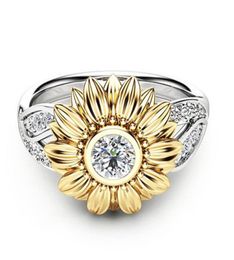 Exquisite Women's Two Tone 925 Sterling Silver Floral Ring Round Diamond Flower 18K Gold Jewelry Proposal Gift Cocktail Party Ring5553140