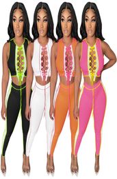 WomenTwo Piece Sets Summer Designer Fashion Women039s Round Neck Multi Colour Bandage Colour Matching Pit Strip Vest Leggings Sui5635136