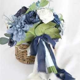 Decorative Flowers Wedding Bouquet Artificial Bride Holding Flower Romantic-Engagement Party Decor