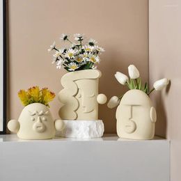 Vases Cute Living Room Desktop Ornaments Planters Modern Home Decoration Art Abstract Face Ceramic Interior Flower Pots Gift