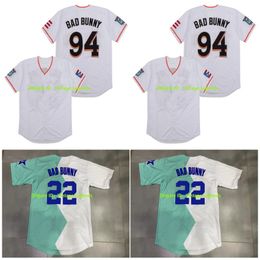 Maimi Bad Bunny Baseball Jersey Marlins White With Puerto Rico Flag Full Stitched Shirt Size S-4XL 220I