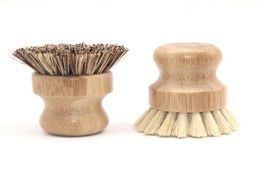 Natural Bamboo Dish Scrub Brush Round Handle Household Pot Dish Kitchen Palm Bristle Cleaning Brushes HHA16583062416