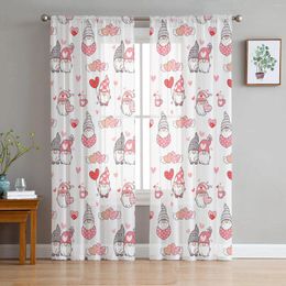 Curtain Valentine'S Day Gnome Love Texture Curtains For Living Room Bedroom Kitchen Decoration Window Tulle