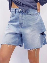 Women's Shorts Denim For Women Vintage Clothes Cut Out Jeans Summer 2024 Distressed Blue Jean Ripped Y2k