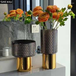 Vases European Electroplating Golden Glass Vase Fruit Plate Flower Arrangement Table Decoration Hydroponic Home