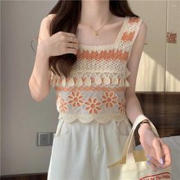 Camisoles & Tanks Knitted Crop Top Fashion Retro Crochet Tank Embroidery Pattern Elegant Sleeveless Vest Women