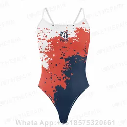 Women's Swimwear Love The Pain One Piece Swimsuit Thin Straps Versatile V-back Fully Lined Bikini Sexy Printing Design