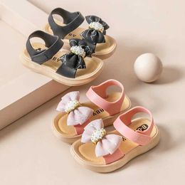 Sandals Summer Girls Sweet Bowknot Anti Slip Soft Bottom Kids Shoes Children Versatile Toddler Baby Open Toe Beach H240504