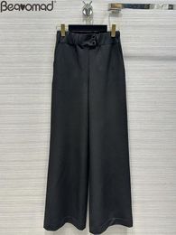 Women's Pants Baeromad Fashion Runway Spring Black Casual Wide Leg Solid Colour Button Multi Pocket Straight Barrel Trousers