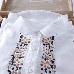Women's Blouses 2024 Embroidered Fresh Top Blouse Cotton Breathable Shirt Simple Women