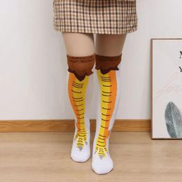 Women Socks Cartoon Cosplay Novelty Funny Chicken Leg Knee-High Stocking 3D Printed Thigh High