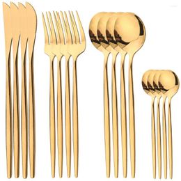 Dinnerware Sets 16 Pieces Set Stainless Steel Tableware Knife Fork Tea Spoon Mirror Package Quality Gold Cutlery