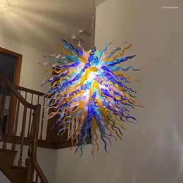 Chandeliers LONGREE Multi-Color Glass Chandelier Chihuly Style Handmade Blown Lightings For Home Stairs Hallway