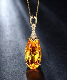 BLACK ANGEL Luxury Mermaid 18K Gold Citrine Gemstone Pendant Necklace For Women Fashion Jewellery Christmas Gift 2207229918217