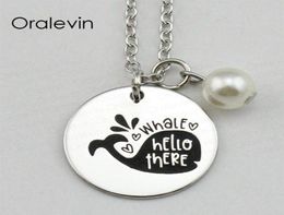 WHALE HELLO THERE Inspirational Hand Stamped Engraved Custom Charm Pendant Necklace for Trendy Women Jewelry 18Inch 22MM 10Pcs Lot5575487