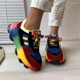 Casual Shoes Comemore Autumn Mesh Breathable Mixed Colours Female Platform Sneakers 2024 Women's Sport Lace Up Women Vulcanize Shoe 43