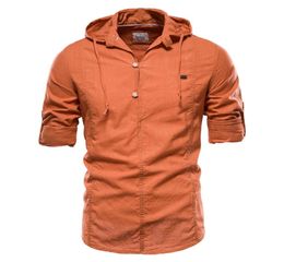 Design Hoodied Long Sleeve Linen Shirt Men Solid Colour 100 Cotton Quality Pullover Shirt for Men Streetwear Mens Shirts 2207043738232