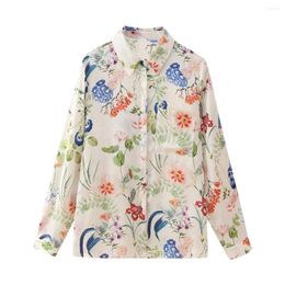 Women's Blouses Floral Shirt Loose Printed Blouse Long Sleeve Casual Top Wear Clothing