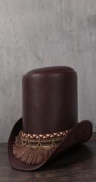 Women Men Leather Top Hat Lady Flat Fedoras Hat Magician Tassel Cosplay Party Caps Dropshiping 3Size 13CM Top9940621