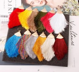 Fashion Jewelry Fringe Earrings Alloy Cotton Thread Metal Dangle Triangle Arrow Tassel Ear Drop 12 Colors Women4609693