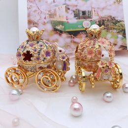 Pumpkin Car Wedding Ring Storage Box Princess Flower Cherry Car Home Decoration Jewellery Organiser Girl Gift 240428