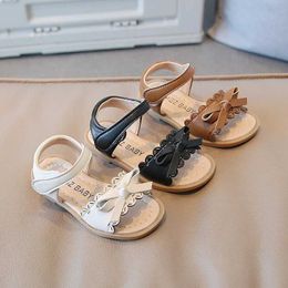 Sandals Girls Summer Bow Retro Beach Shoes Kids Open Toe Casual Princess Toddler Baby Soft Sole Anti Slip Roman H240504
