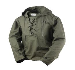 USN Wet Weather Parka Vintage Deck Jacket Pullover Lace Su Usiforme WW2 Mens Navy Military Giacca con cappuccio con cappuccio Outwear Army Green 2011235377173