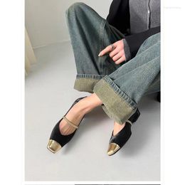 Casual Shoes 2024 Flat French Small Fragrant Bun Head Half Slippers Woman With Buckle In Summer Wear Temperament Sandals