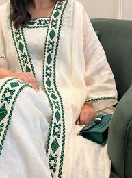 Ethnic Clothing Muslim Dress Ramadan Gurban Dubai Arab Two Piece Set Middle East Turkey Slash-Neck Elegant Embroidery Fashion Abaya