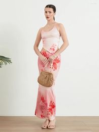 Casual Dresses Women S Y2K 2 Piece Skirt Outfits Sleeveless Halter Neck Tops Long Floral Skinny Set