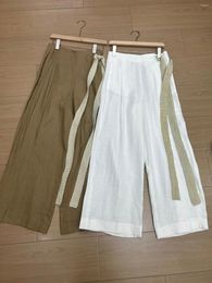 Women's Pants Spring L P Leg Linen High Waist Straight Wide Light Thin Female Full Long Trousers Braided Belt Trim