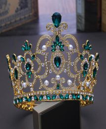 Bridal Tiaras and Crowns Full Pearl Red Green Crystal Rhinestone Gold Wedding Hair Crown for Women Hair Jewellery Accessories247q9513457104