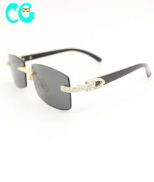 Rhintone Square Sunglass Luxury Wood Buffalo Horn Diamond Carter Sun Glass Fashion Mens Rimls Sunglass Shade Eyewear4437399