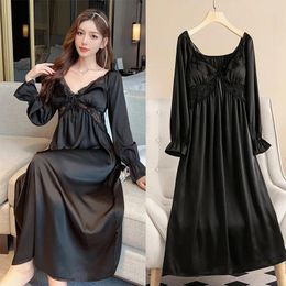 Women's Sleepwear Long Lace Patchwork Nightgown Women Spring Home Dressing Gown Sleeve Princess Style Homewear Nightdress