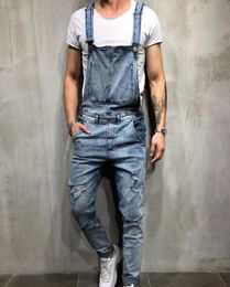 Fashion Mens Ripped Designer Jeans Jumpsuits Distressed Hole Denim Bib Overalls For Man Suspender Pants Asian Size5662929