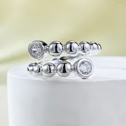 Cluster Rings Jewellery European And American Instagram Cool Wind Ring S925 Silver Bead Set With Simple Opening Small Versatile