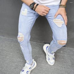 Men's Jeans Men Skinny Trousers Holes Street Style Fashion Solid Slim Fit Ripped Cotton Stretch Denim Pants For