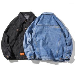 M5XL Large Size Cotton Jeans Jacket Men Oversized Vintage Streetwear Button Down Denim Trucker Jean Coat Black Blue 2021 Men0391398152