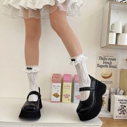 Women Socks Sweet Lolita Middle Tube For Girls Acrylic Letter Lace JK Soft Cotton Breathable Sock Casual Kawaii Female Sokken