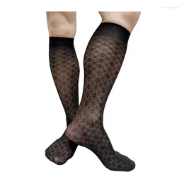Men's Socks Mens Business Knee High Ultra Thin Sheer See Thru Sexy Stocking Softy Long Tube Quality Male Lingerie Dress Suit