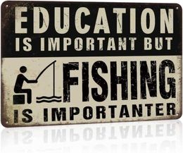 Funny Fishing Metal Signs Lake House Wall Decor Education is important But Fishing is Importanter 12x8 Inches Lake House Decor5436881