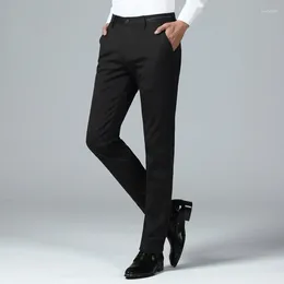 Men's Pants Spring Autumn Button Zipper High Waisted Solid Pockets Straight Leg Casual Suit Vacation Trousers Office Lady
