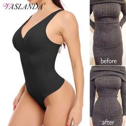 Women's Jumpsuits Rompers Shapewear Bodysuit Thong Shaper for Women Waist Trainer Body Shaper Dp V Neck Slimming Underwear Built-in Bra Camisoles Tops Y240504