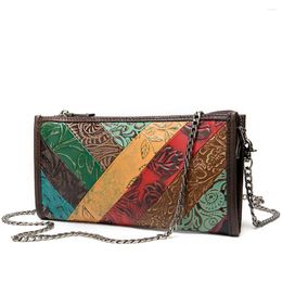 Bag One Shoulder Lady's Purse 2024 Leather Horizontal Iron Chain Multi Function Embossed Color Matching Handbag