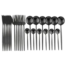 Dinnerware Sets 24Pcs Pure Black Set Wedding Cutlery Stainless Steel Dinner Knife Fork Scoops Silverware Wholesale