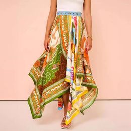 Skirts Women Big Hem Irregular Printed Skirt Hawaii Holiday Beach Y2k Streetwear Summer Casual 2024