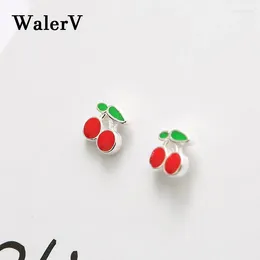 Stud Earrings Lovely Charm Girl Cherry Shape Earring Sterling Leaves Red Jewellery Gift For Women Small