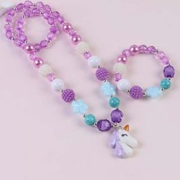 Cross mirror children039s jewelry Unicorn Necklace Set Girls Mermaid Princess 2 sets9741409