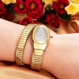 Wristwatches Luxury 18K Gold Snake Shape For Women DIamond Japan Quart Ladies Wrist Fashion Waterproof AAA Jewellery Clocks H240504
