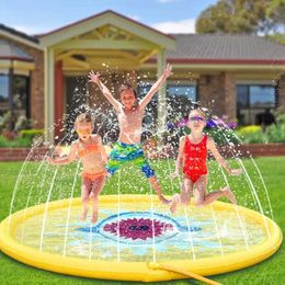 Outdoor Game Lawn Beach Sea Animal Shark Inflatable Water Spray Kids Sprinkler Play Pad Sports Toys Play Games Mat with Friend 240430